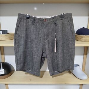 Men's Nifty Genius Grey Poly Blend Tweed Shorts With Ultrasuede Size 33